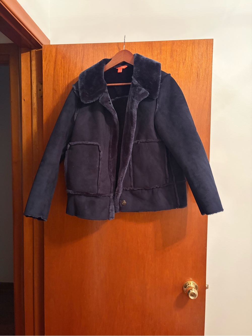 Navy faux shearling coat